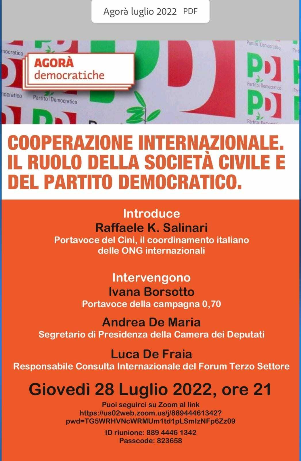 Cooperazione internazionale e politica estera, il ruolo della società civile e del Partito Democratico