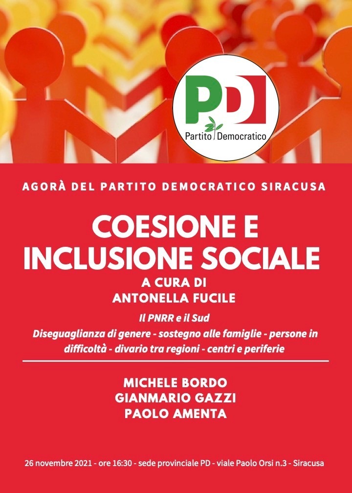 COESIONE E INCLUSIONE SOCIALE - PNNR e Sud - Sostegno alle famiglie, persone in difficoltà, disuguaglianza di genere, divario tra centri e periferie